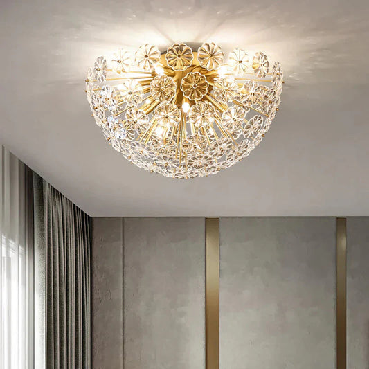 All - Copper Crystal Ceiling Lamp Light Luxury Bedroom Porch Balcony Corridor Creative Petal