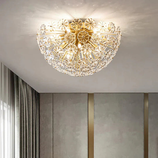 All - Copper Crystal Ceiling Lamp Light Luxury Bedroom Porch Balcony Corridor Creative Petal
