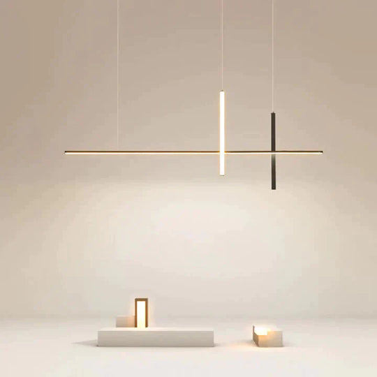 Restaurant Chandelier Led Minimalist Modern Fashion Strip Light In The Bedroom Bar Table Lamp Black