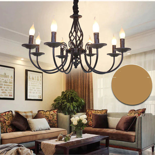 Iron Candle Living Room Lamp Simple Personality Retro Warm Study Restaurant Led Black / 6 Heads