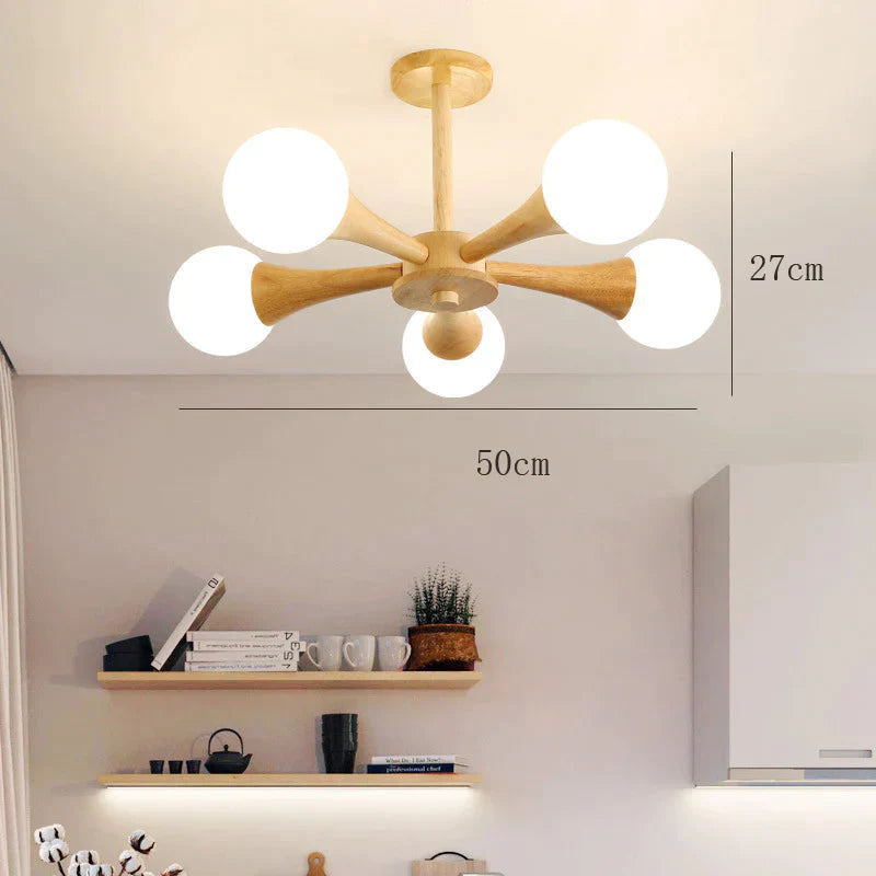 Nordic Log Dining Chandelier Solid Wood Bedroom Small Living Room Lights Wooden Lamps 5 Heads /
