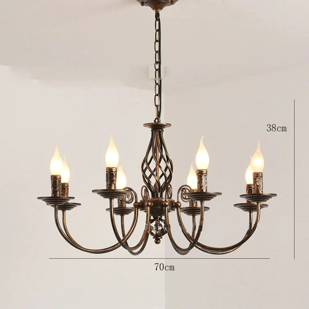 Iron Candle Living Room Lamp Simple Personality Retro Warm Study Restaurant Led Bronzed / 8 Heads
