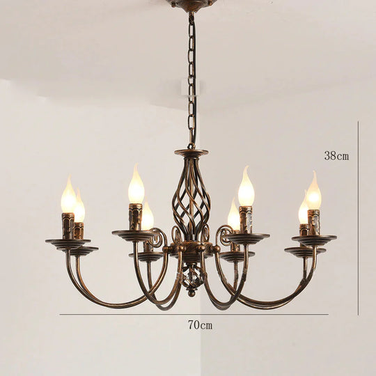 Iron Candle Living Room Lamp Simple Personality Retro Warm Study Restaurant Led Bronzed / 8 Heads