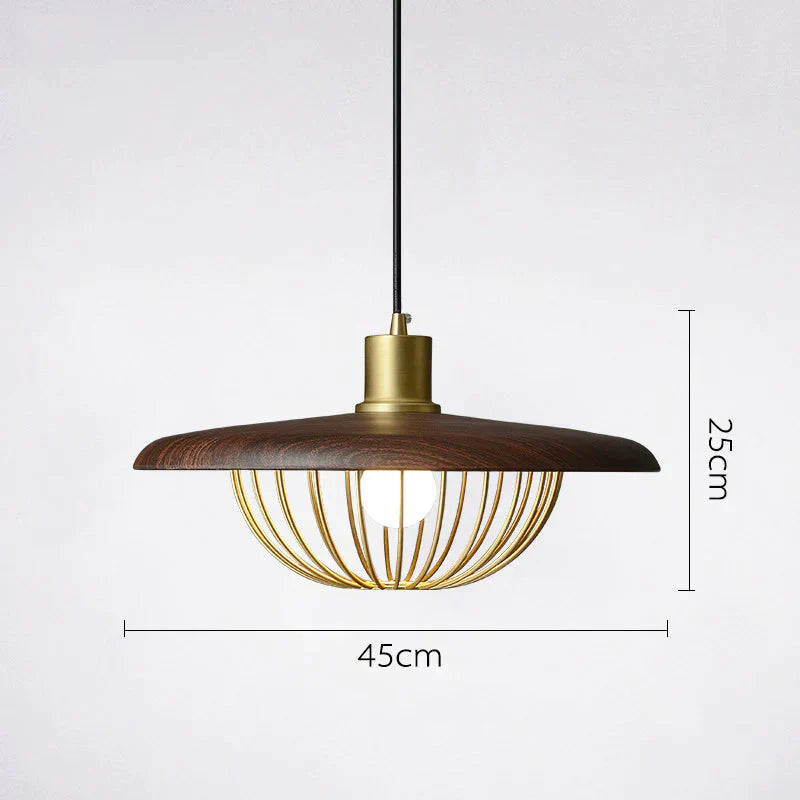 Nordic Hat Chandelier Japanese Shadow Homestay Walnut Round Restaurant Bar Dining Dark Walnut Color