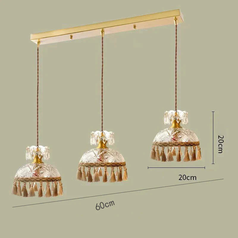 Copper Tassel Chandelier Pastoral Room Bedroom Bedside Lamp Bar Aisle Coppery / D 3 Heads Pendant