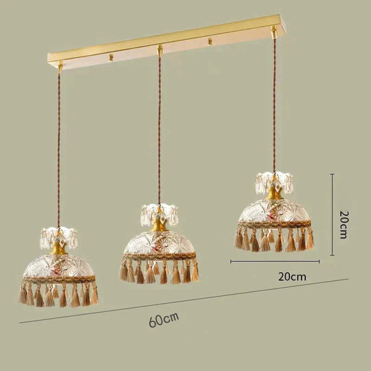 Copper Tassel Chandelier Pastoral Room Bedroom Bedside Lamp Bar Aisle Coppery / D 3 Heads Pendant