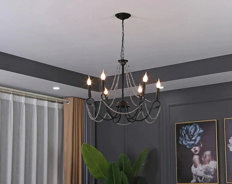 Wrought Iron Crystal Chandelier Candle Living Room Lamp Clothing Store Personality Black Lamps