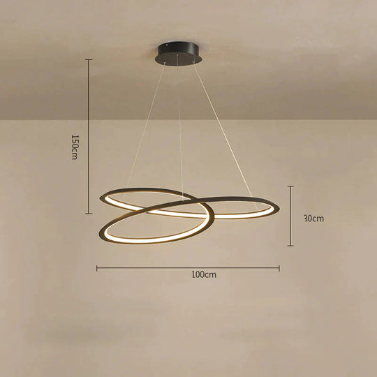 Household Simple Led Dining Room Lights Bedroom Wrought Iron Circular Lighting Lamps Black / Large