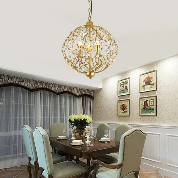 American Gold Retro Iron Personalized Crystal Lamp Nordic Ball Restaurant Porch Bedroom Coffee Shop