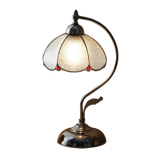 Alkes - Vintage Dome - Like Nightstand Light 1 - Bulb Clear Water Glass Scalloped Table Lamp In