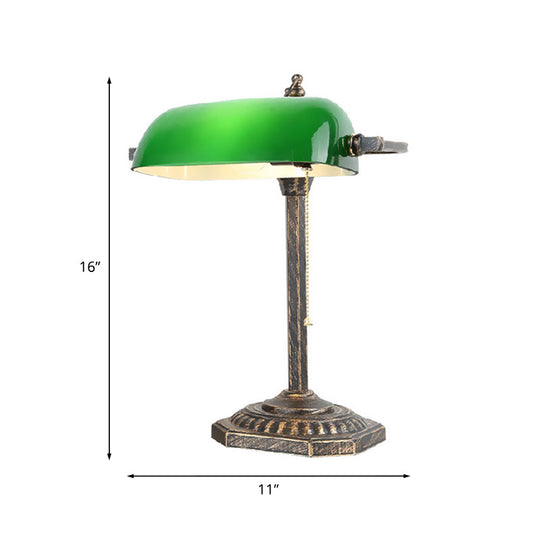 Alya - Traditional Green Glass Bronze Nightstand Lamp With Pull Chain