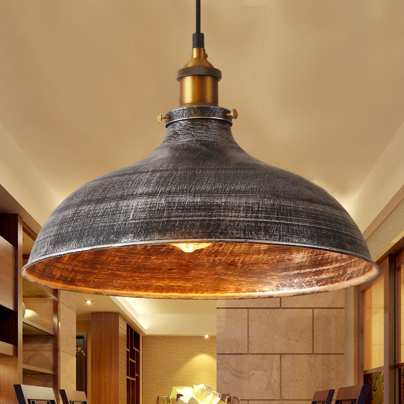 Giulia - Vintage Silver Gray 1 Bulb Pendant Lamp Antique Style Metal Bowl Shade Hanging Light With
