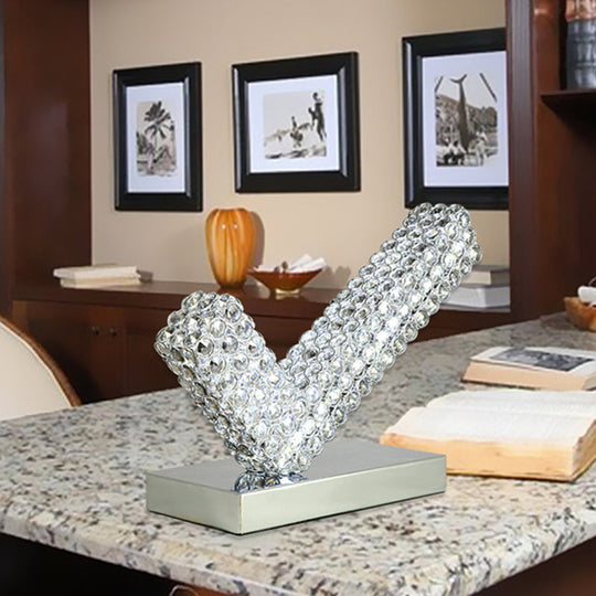 Jade - Modern Chrome Angled Night Table Lamp Modernism Beveled Crystal Led Study Room Desk