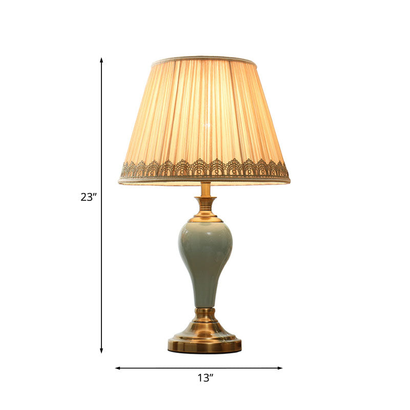 Adalyn - Vintage Ceramic Urn Table Lighting 1 Bulb Bedside Nightstand Light In Aqua/Beige/Silver