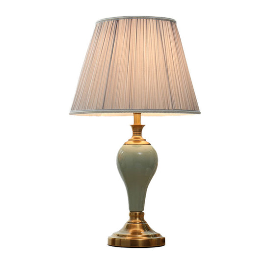 Adalyn - Vintage Ceramic Urn Table Lighting 1 Bulb Bedside Nightstand Light In Aqua/Beige/Silver