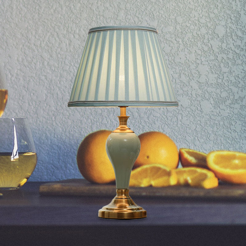Adalyn - Vintage Ceramic Urn Table Lighting 1 Bulb Bedside Nightstand Light In Aqua/Beige/Silver