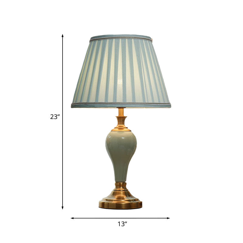 Adalyn - Vintage Ceramic Urn Table Lighting 1 Bulb Bedside Nightstand Light In Aqua/Beige/Silver