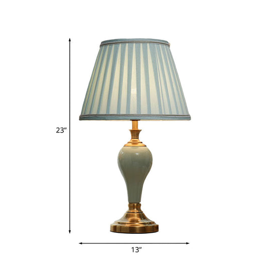 Adalyn - Vintage Ceramic Urn Table Lighting 1 Bulb Bedside Nightstand Light In Aqua/Beige/Silver