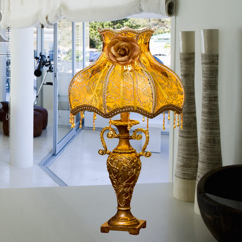 Camila - Gold Traditional Two - Handled Vase Table Lamp 1 Bulb Resin Nightstand Light With Curved