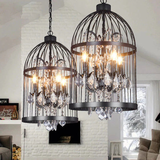 American Retro Crystal Chandelier Birdcage Wrought Iron Pendant