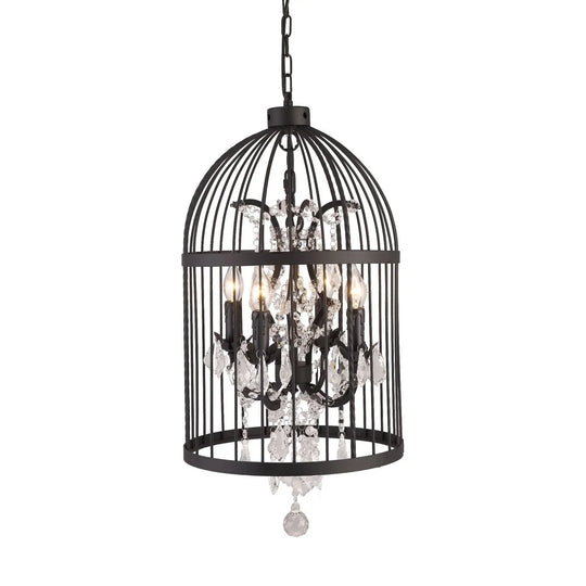 American Retro Crystal Chandelier Birdcage Wrought Iron Pendant