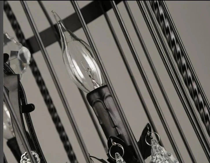 American Retro Crystal Chandelier Birdcage Wrought Iron Pendant