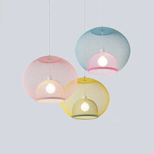 Nordic Simple Iron Grid Chandelier Modern Cafe Restaurant Makaron Single Head Double Layer Birdcage