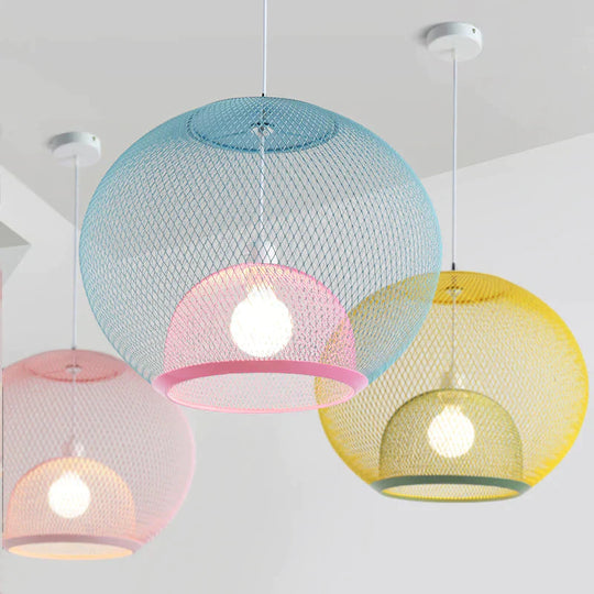 Nordic Simple Iron Grid Chandelier Modern Cafe Restaurant Makaron Single Head Double Layer Birdcage