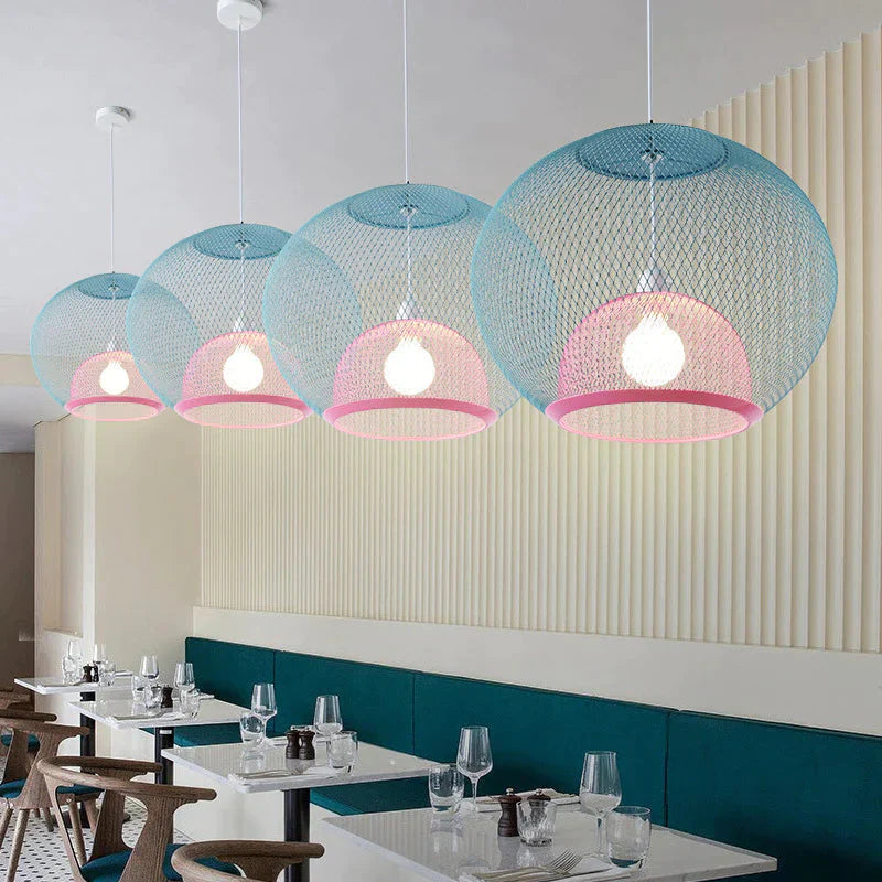 Nordic Simple Iron Grid Chandelier Modern Cafe Restaurant Makaron Single Head Double Layer Birdcage