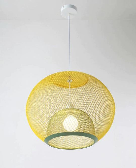 Nordic Simple Iron Grid Chandelier Modern Cafe Restaurant Makaron Single Head Double Layer Birdcage