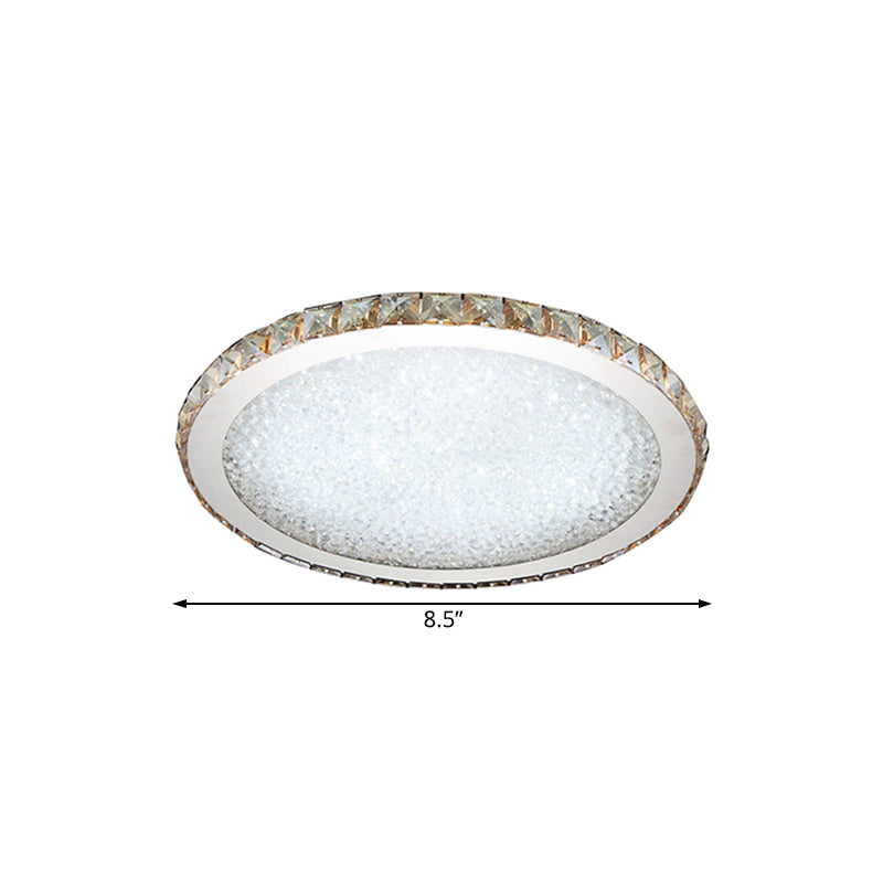 Modern Crystal Circular Flush Mount Light - 1 - Light Clear/Amber Led Ceiling Fixture In Warm/White