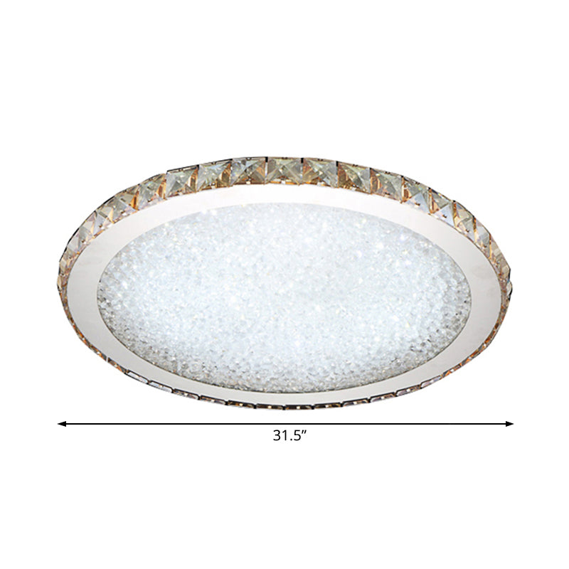 Modern Crystal Circular Flush Mount Light - 1 - Light Clear/Amber Led Ceiling Fixture In Warm/White