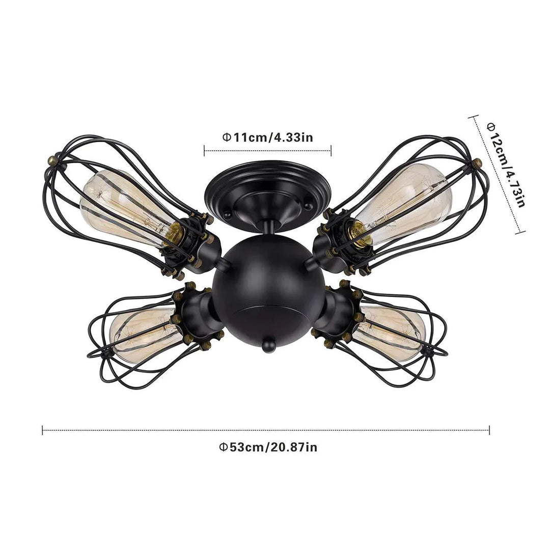 Retro Style Industrial Lantern Creative Porch Balcony Corridor Ceiling Lamp Black / 4 Heads No Bulb