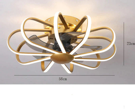 110V Lamp Creative Restaurant Fan Living Room Bedroom Integrated Ceiling Gold - 1 / Stepless Dimming