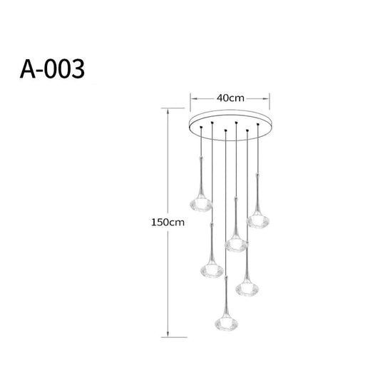 Light Luxury Duplex Villa Crystal Ball Long - Line Chandeliers A - 003 - 6 Heads / Warm Light