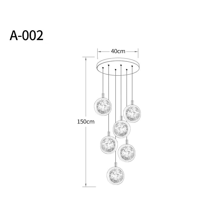 Light Luxury Duplex Villa Crystal Ball Long - Line Chandeliers A - 002 - 6 Heads / Warm Light