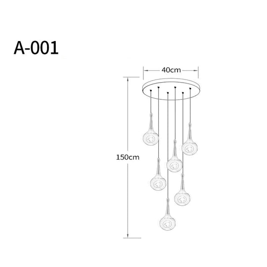 Light Luxury Duplex Villa Crystal Ball Long - Line Chandeliers A - 001 - 6 Heads / Warm Light