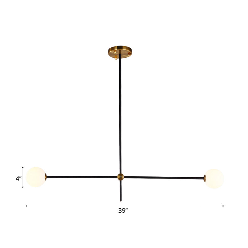 Black Modernist 2/3 - Light Living Room Pendant Lighting With Opal Glass Ball Shade And Exposed