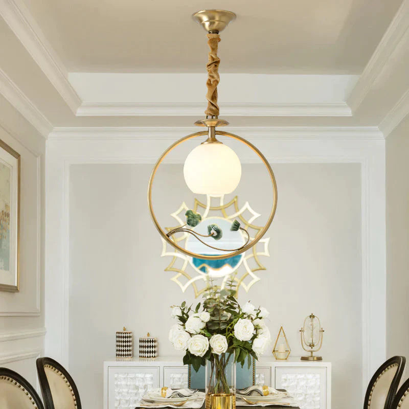Copper Ceramic Bird Restaurant Chandelier Single Head Aisle Cloakroom Table Lamp Without Light