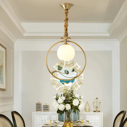 Copper Ceramic Bird Restaurant Chandelier Single Head Aisle Cloakroom Table Lamp Without Light