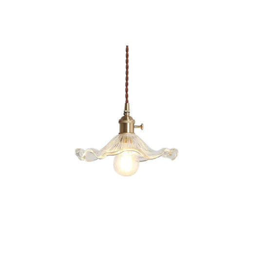 Nordic Brass Glass Chandelier Fresh Lotus Leaf Pendant