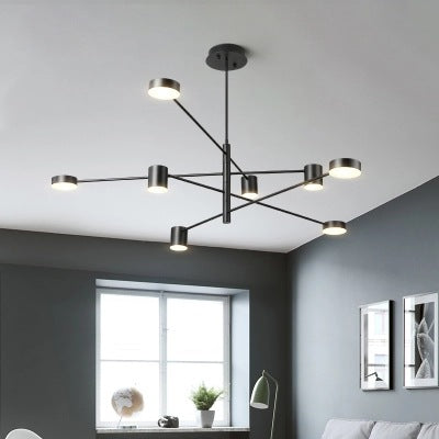 Simple Style Black/White Metal Multi - Tier Asymmetrical 2/4/6/8 - Head Pendant Light In