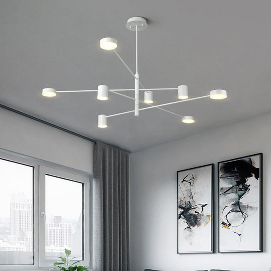 Simple Style Black/White Metal Multi - Tier Asymmetrical 2/4/6/8 - Head Pendant Light In