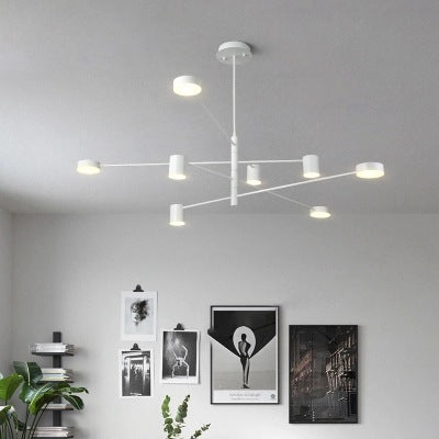 Simple Style Black/White Metal Multi - Tier Asymmetrical 2/4/6/8 - Head Pendant Light In
