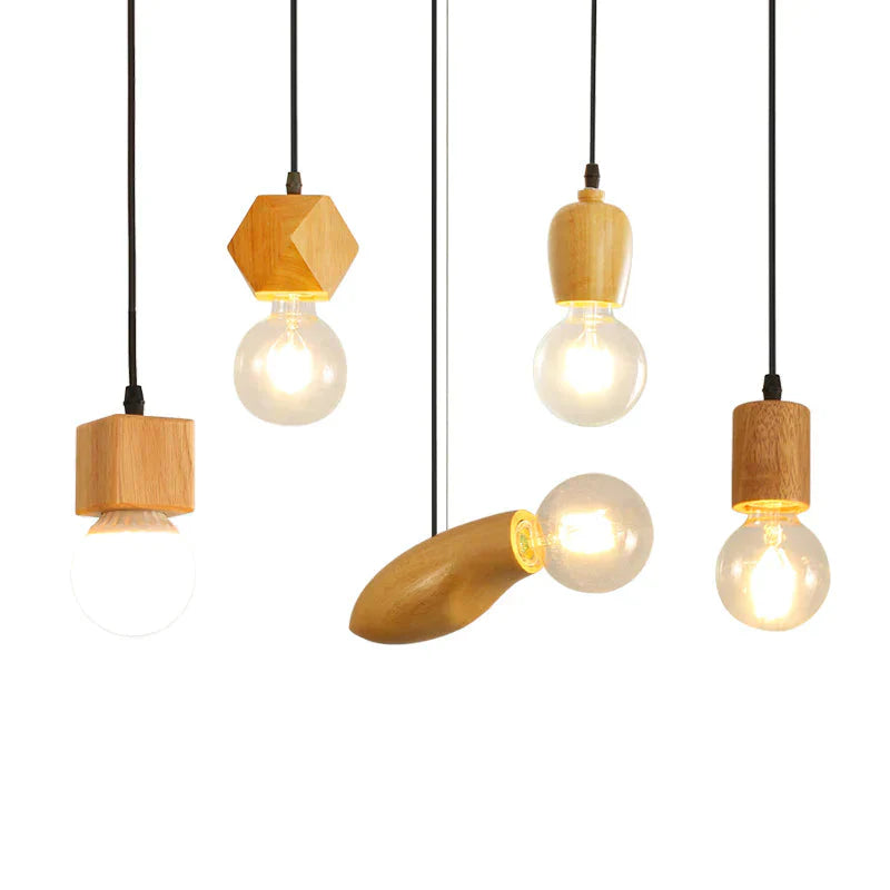 Nordic Log Restaurant Single Chandelier Creative Bar Clothing Store Bedside Wood Pendant