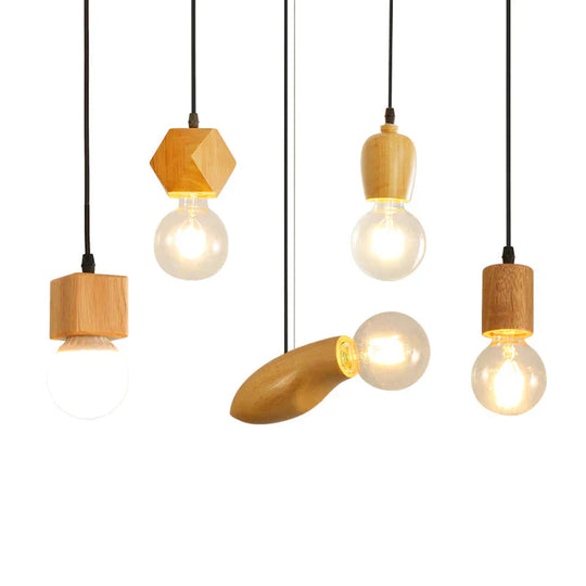 Nordic Log Restaurant Single Chandelier Creative Bar Clothing Store Bedside Wood Pendant