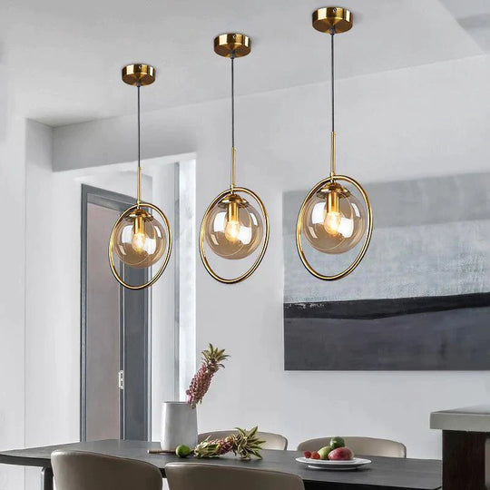 Nordic Gold Iron Chandelier Creative Post Modern Simple Bedroom Bedside Bar Coffee Restaurant Glass