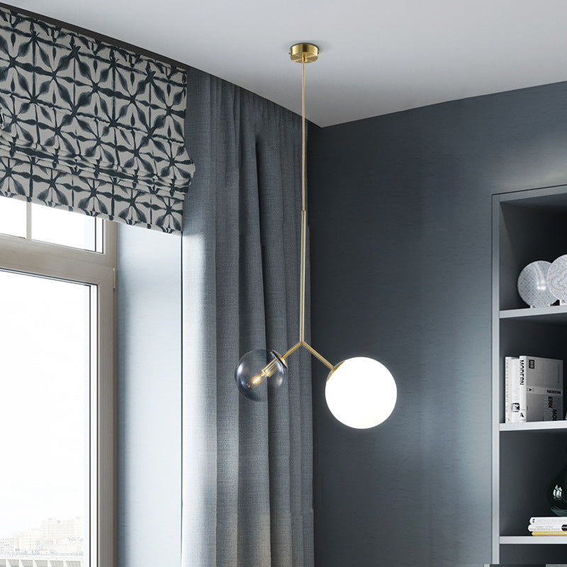 Contemporary Gold 2 - Light Glass Sphere Shade Pendant Chandelier Lamp For Bedroom And Bathroom