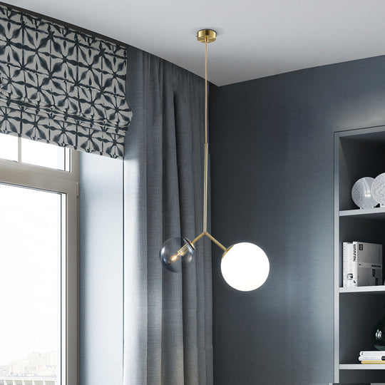 Contemporary Gold 2 - Light Glass Sphere Shade Pendant Chandelier Lamp For Bedroom And Bathroom