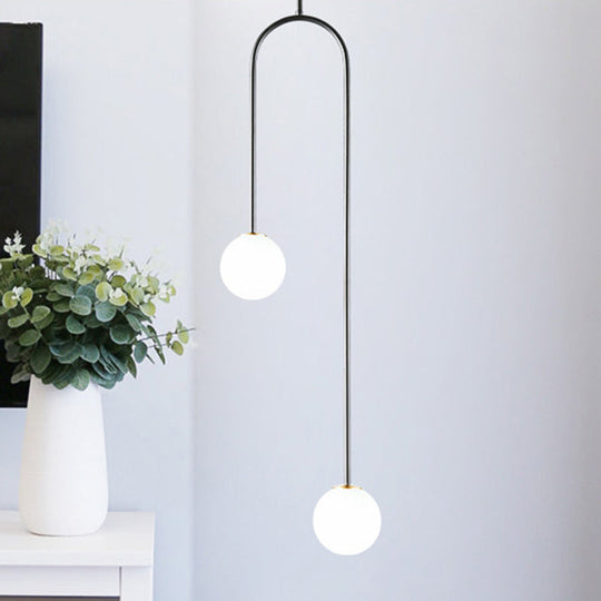 Giovanna - Stylish Black/Gold Ball Cluster Pendant Post - Modernist 2 Lights White Glass Led